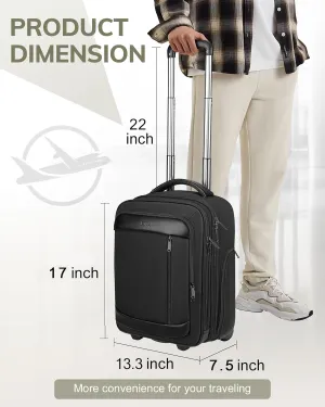Vancropak Carry on Luggage with Wheels, Multi-functional Airline Approved Underseat Carry-On Rolling Suitcase, 15.6" Lightweight Overnight Weekender Bag Travel Business Roller for Men Women, Black