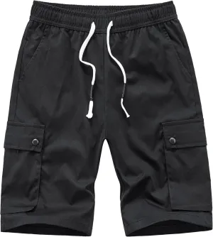 Vcansion Women's Casual Elastic Waist Drawstring Loose Fit Multi-Pockets Outdoor Cargo Shorts