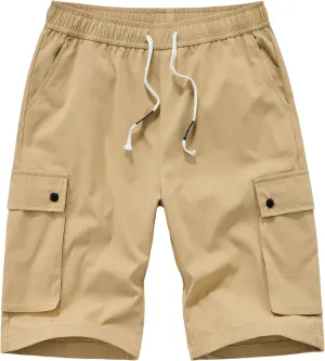 Vcansion Women's Casual Elastic Waist Drawstring Loose Fit Multi-Pockets Outdoor Cargo Shorts