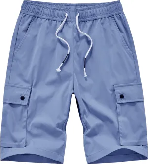Vcansion Women's Casual Elastic Waist Drawstring Loose Fit Multi-Pockets Outdoor Cargo Shorts