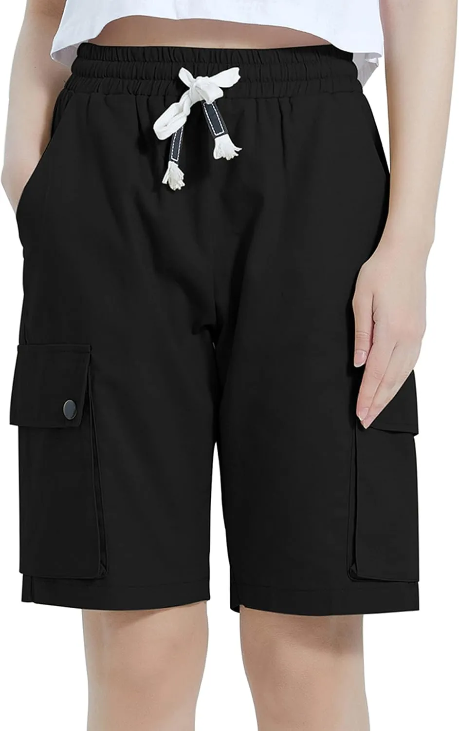 Vcansion Women's Casual Elastic Waist Drawstring Loose Fit Multi-Pockets Outdoor Cargo Shorts