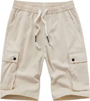 Vcansion Women's Casual Elastic Waist Drawstring Loose Fit Multi-Pockets Outdoor Cargo Shorts