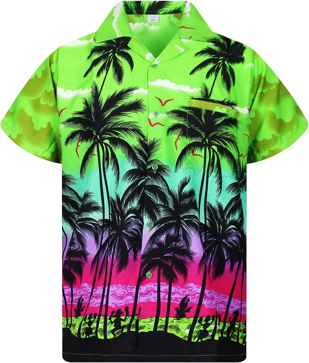 V.H.O. Funky Hawaiian Shirt Casual Men Front Pocket Button Down Very Loud Shortsleeve Unisex Beach Multi Colors