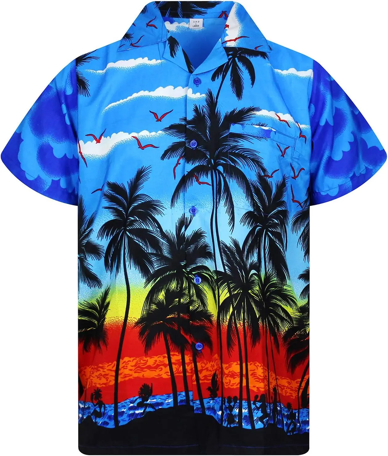 V.H.O. Funky Hawaiian Shirt Casual Men Front Pocket Button Down Very Loud Shortsleeve Unisex Beach Multi Colors