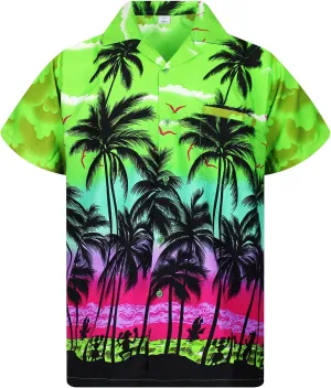V.H.O. Funky Hawaiian Shirt Casual Men Front Pocket Button Down Very Loud Shortsleeve Unisex Beach Multi Colors