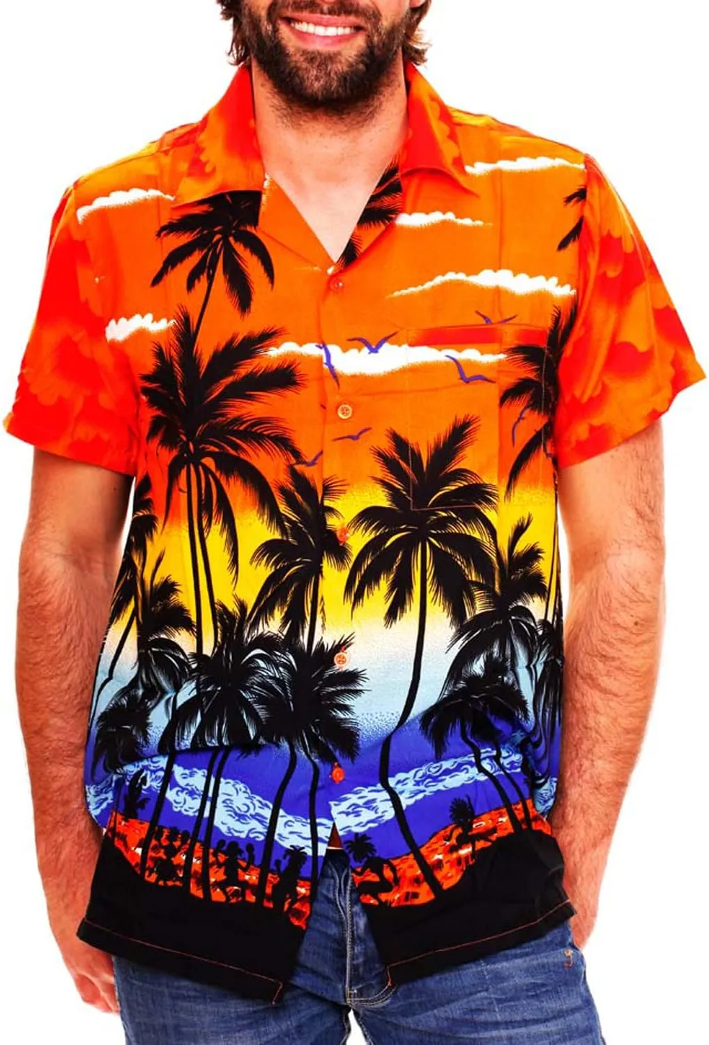 V.H.O. Funky Hawaiian Shirt Casual Men Front Pocket Button Down Very Loud Shortsleeve Unisex Beach Multi Colors