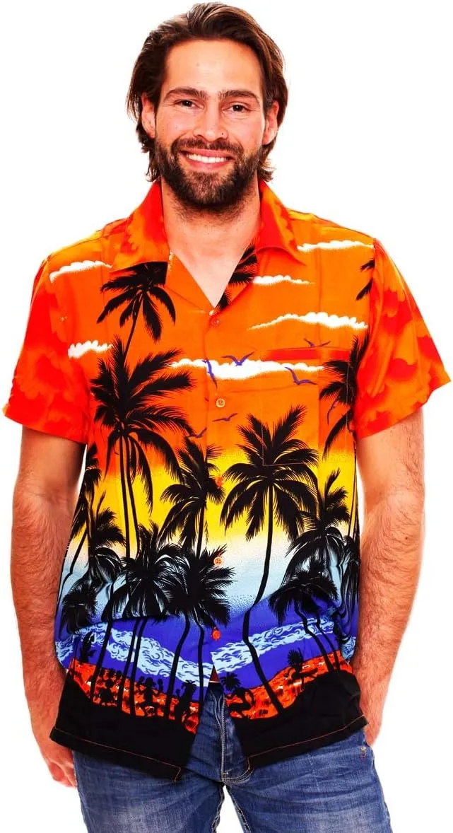 V.H.O. Funky Hawaiian Shirt Casual Men Front Pocket Button Down Very Loud Shortsleeve Unisex Beach Multi Colors