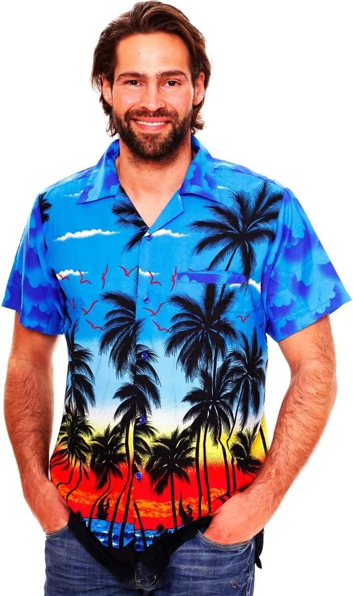 V.H.O. Funky Hawaiian Shirt Casual Men Front Pocket Button Down Very Loud Shortsleeve Unisex Beach Multi Colors