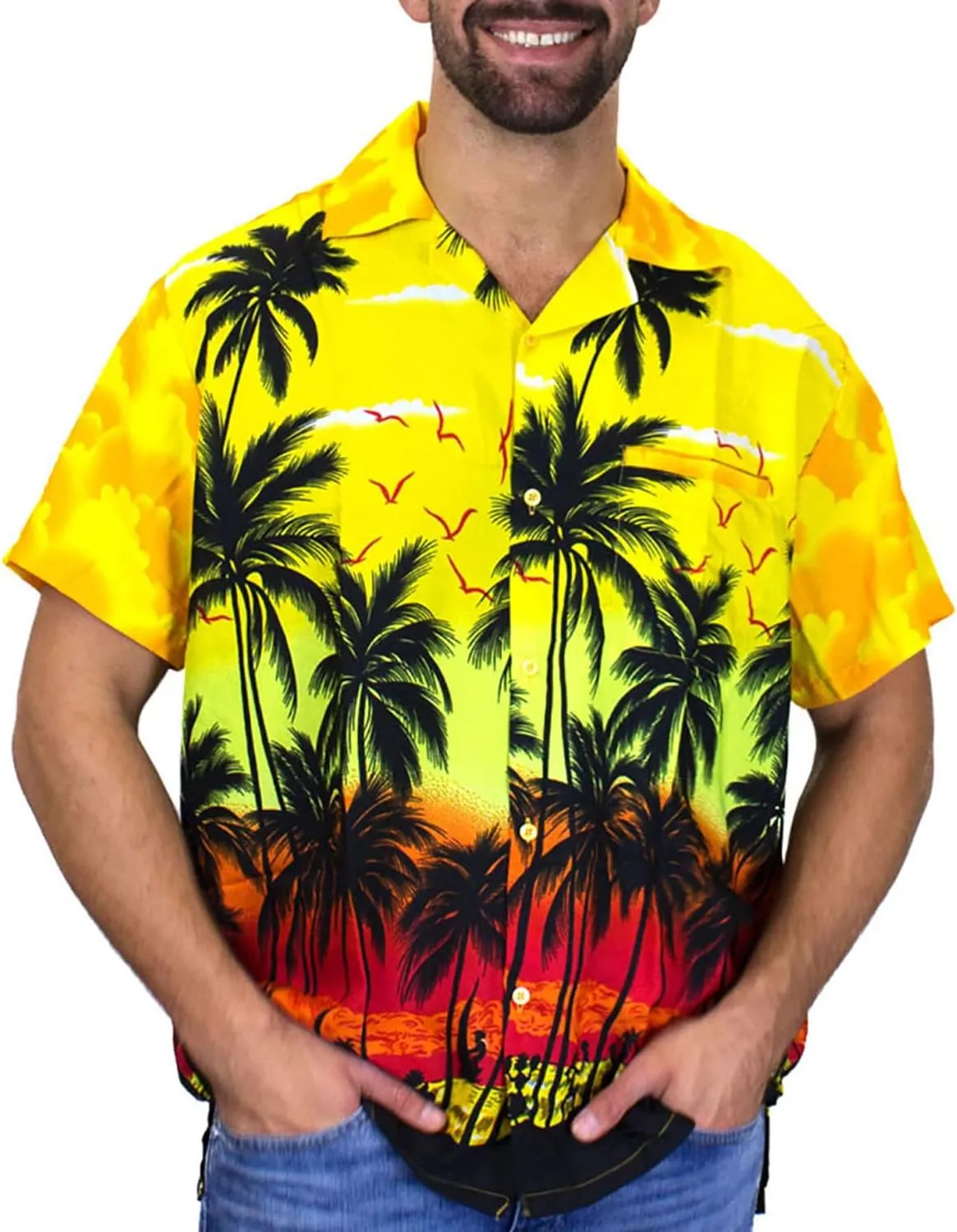 V.H.O. Funky Hawaiian Shirt Casual Men Front Pocket Button Down Very Loud Shortsleeve Unisex Beach Multi Colors