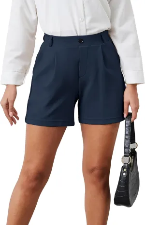 VIMPEP 4"/7" Womens Wide Leg Yoga Dress Shorts, High Waisted Stretchy Pleated Business Casual Shorts with Pockets D601