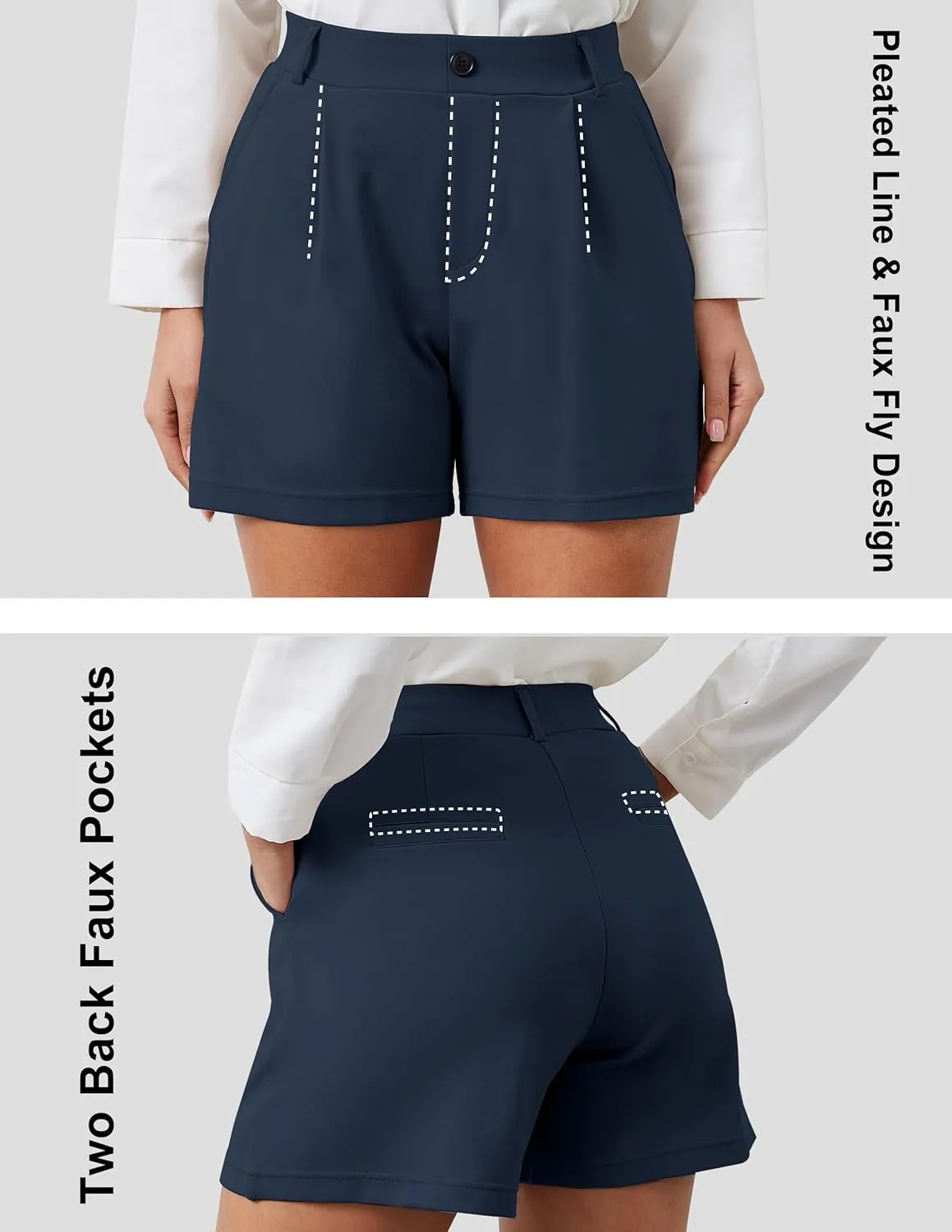 VIMPEP 4"/7" Womens Wide Leg Yoga Dress Shorts, High Waisted Stretchy Pleated Business Casual Shorts with Pockets D601