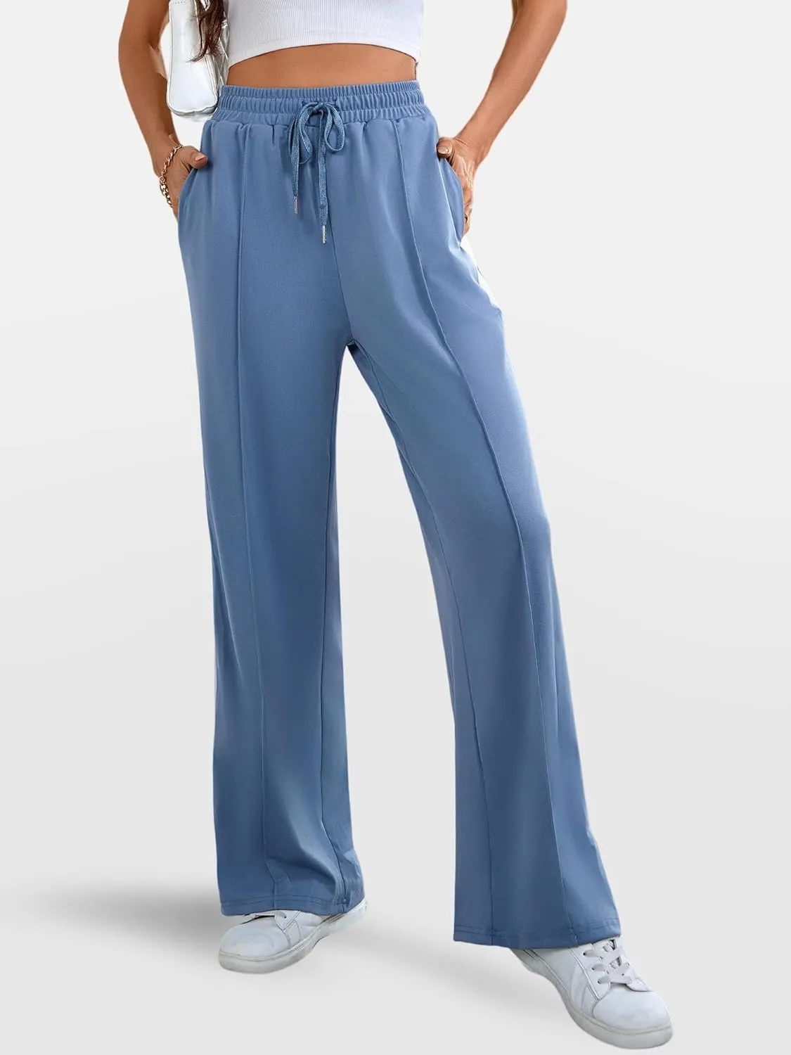 Wide Leg Sweatpants Women High Waisted Baggy Sweat Pants Active Striped Track Pants with Pockets