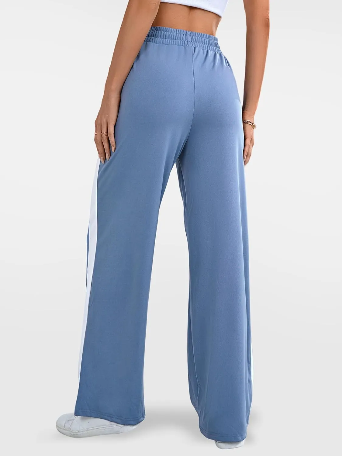 Wide Leg Sweatpants Women High Waisted Baggy Sweat Pants Active Striped Track Pants with Pockets