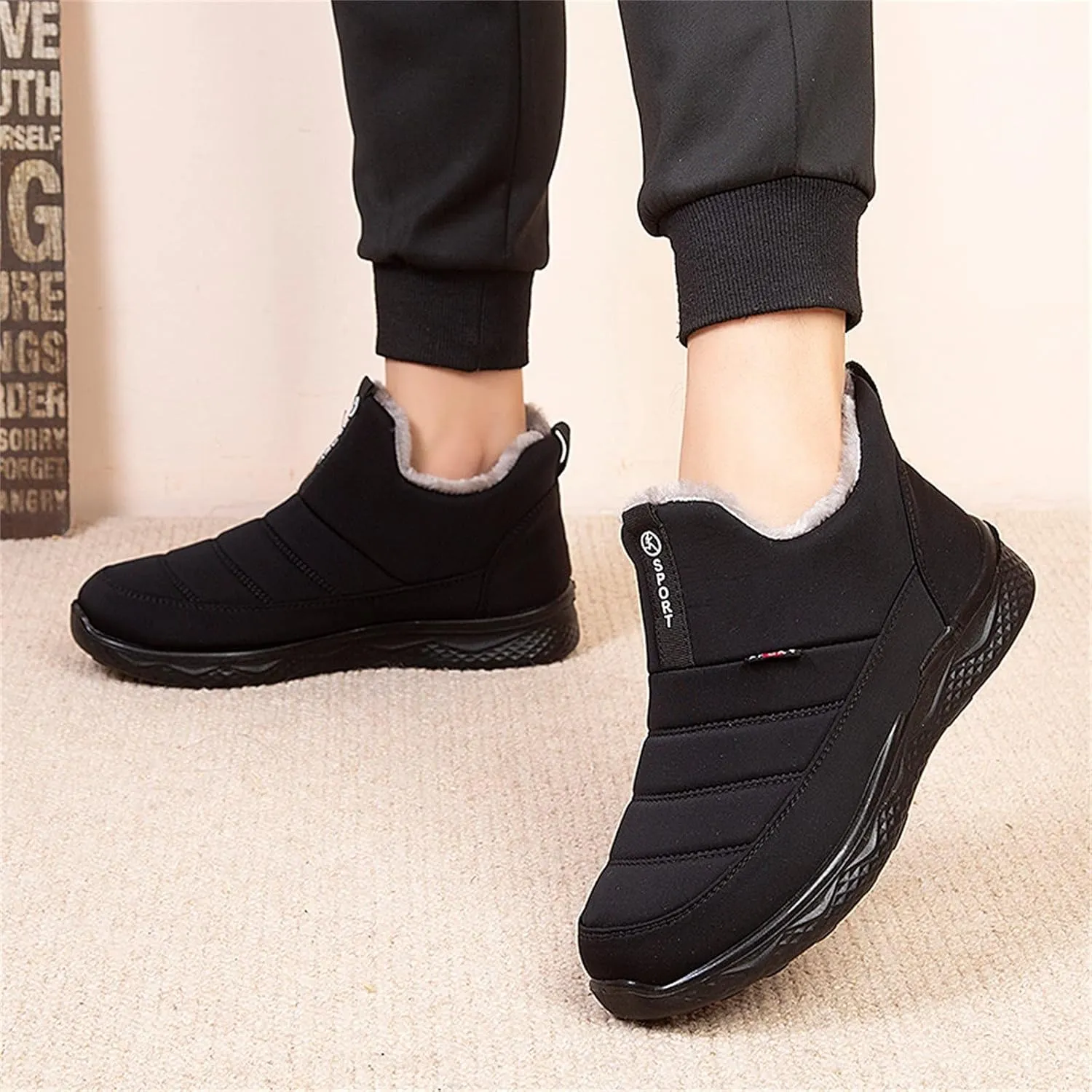 Winter Boots High top Flat bottomed Shoes Velvet Men's And Snow Water Warm Men's boots Hiking Boots Men Size 12, 8.5