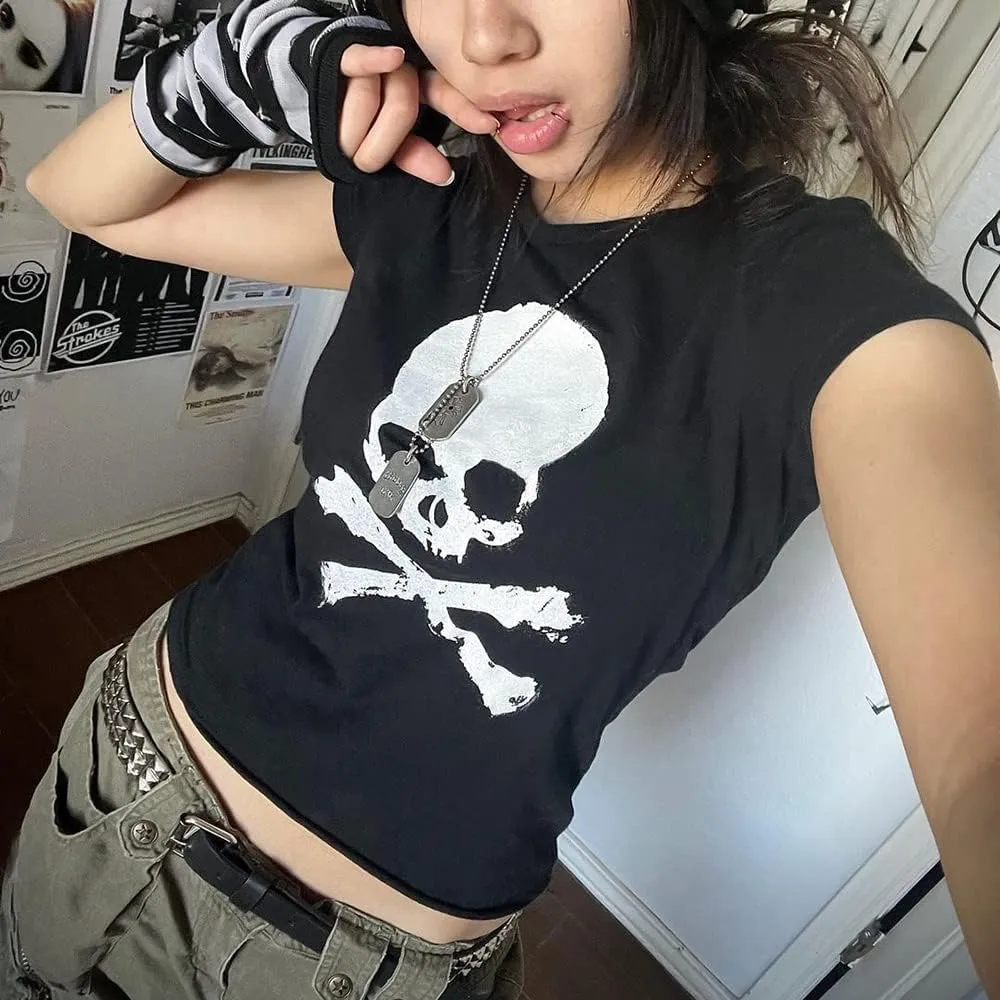 Women E-Girls Y2K Baby Tees Shirts Short Sleeve Fairy Grunge Crop Tops Cute Graphic Printing Aesthetic Vintage Top
