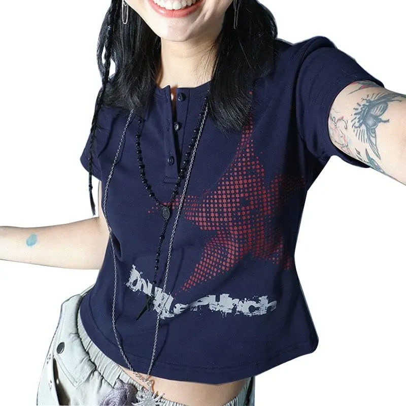 Women E-Girls Y2K Baby Tees Shirts Short Sleeve Fairy Grunge Crop Tops Cute Graphic Printing Aesthetic Vintage Top