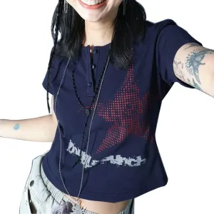 Women E-Girls Y2K Baby Tees Shirts Short Sleeve Fairy Grunge Crop Tops Cute Graphic Printing Aesthetic Vintage Top