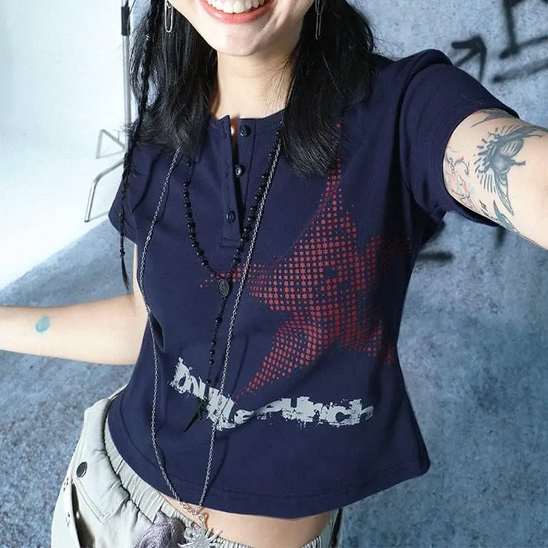 Women E-Girls Y2K Baby Tees Shirts Short Sleeve Fairy Grunge Crop Tops Cute Graphic Printing Aesthetic Vintage Top