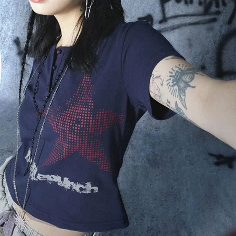 Women E-Girls Y2K Baby Tees Shirts Short Sleeve Fairy Grunge Crop Tops Cute Graphic Printing Aesthetic Vintage Top
