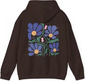 Women Floral Print Preppy Hoodies Y2k Long Sleeve Oversized Sweatshirt Aesthetic Flower Graphic Hooded Pullover Top