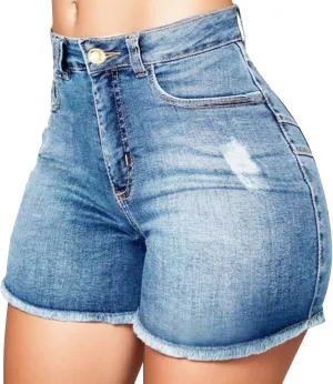 Women High Waisted Jean Shorts Sexy Butt-Lifting Skinny Stretchy Denim Shorts Raw Hem Distressed Ripped Short Jeans