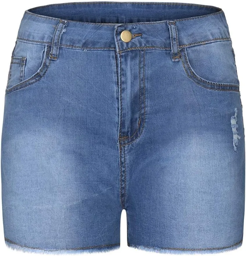 Women High Waisted Jean Shorts Sexy Butt-Lifting Skinny Stretchy Denim Shorts Raw Hem Distressed Ripped Short Jeans