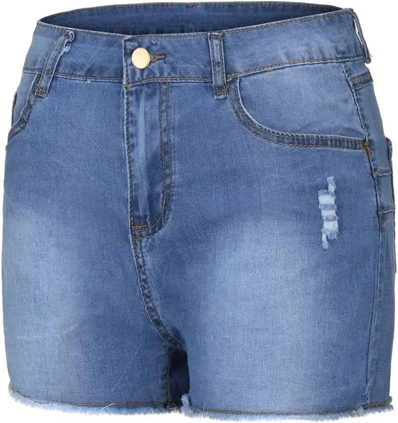 Women High Waisted Jean Shorts Sexy Butt-Lifting Skinny Stretchy Denim Shorts Raw Hem Distressed Ripped Short Jeans