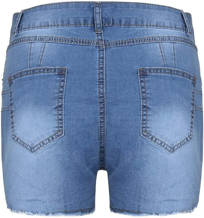 Women High Waisted Jean Shorts Sexy Butt-Lifting Skinny Stretchy Denim Shorts Raw Hem Distressed Ripped Short Jeans