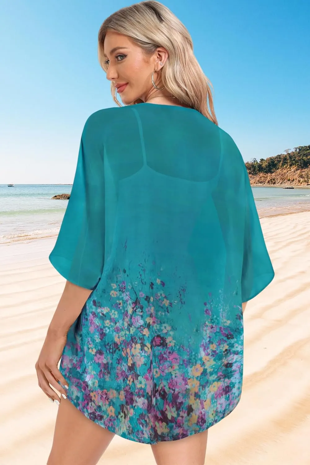 Women Kimono Cardigans Casual Summer Tops Cover up Open Front Floral Print Resort Wear