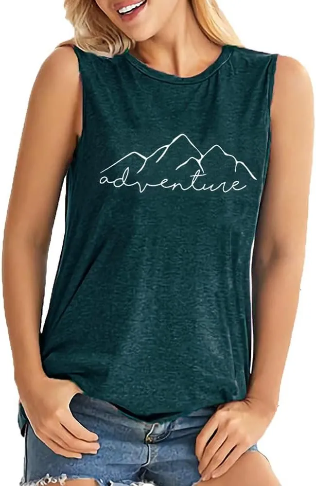 Women Mountain Adventure Workout Tanks Hiking Camping Graphic Athletic Sleeveless Funny Tee Tops
