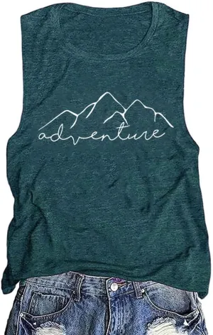 Women Mountain Adventure Workout Tanks Hiking Camping Graphic Athletic Sleeveless Funny Tee Tops