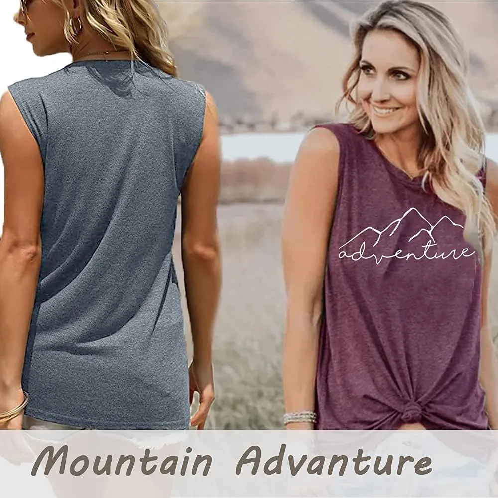 Women Mountain Adventure Workout Tanks Hiking Camping Graphic Athletic Sleeveless Funny Tee Tops