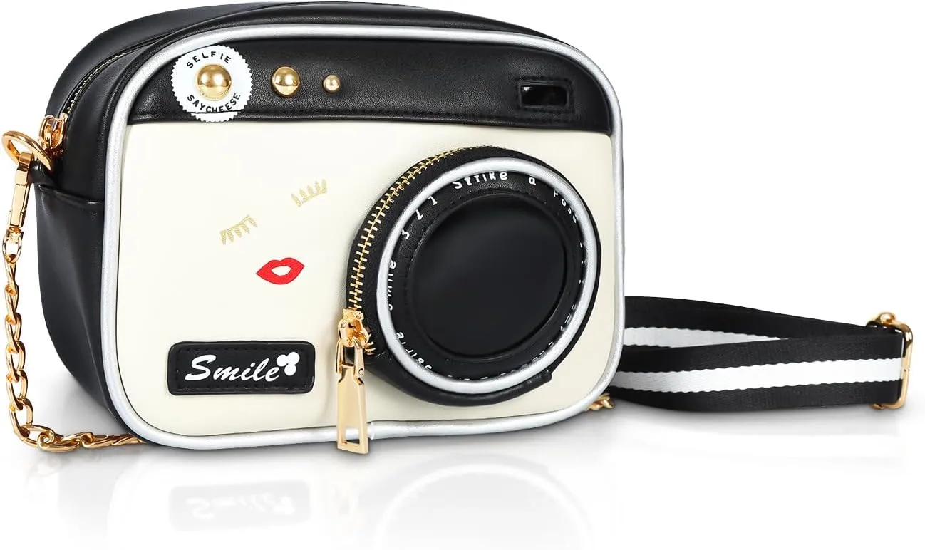 Women Novelty Lady Camera Shoulder Bags Funky PU Leather Top Zipper Satchel Handbags Clutch Purse for Women