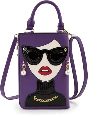 Women Novelty Lady Face Shoulder Bags Funky PU Leather Top Handle Satchel Handbags Clutch Purse for Women