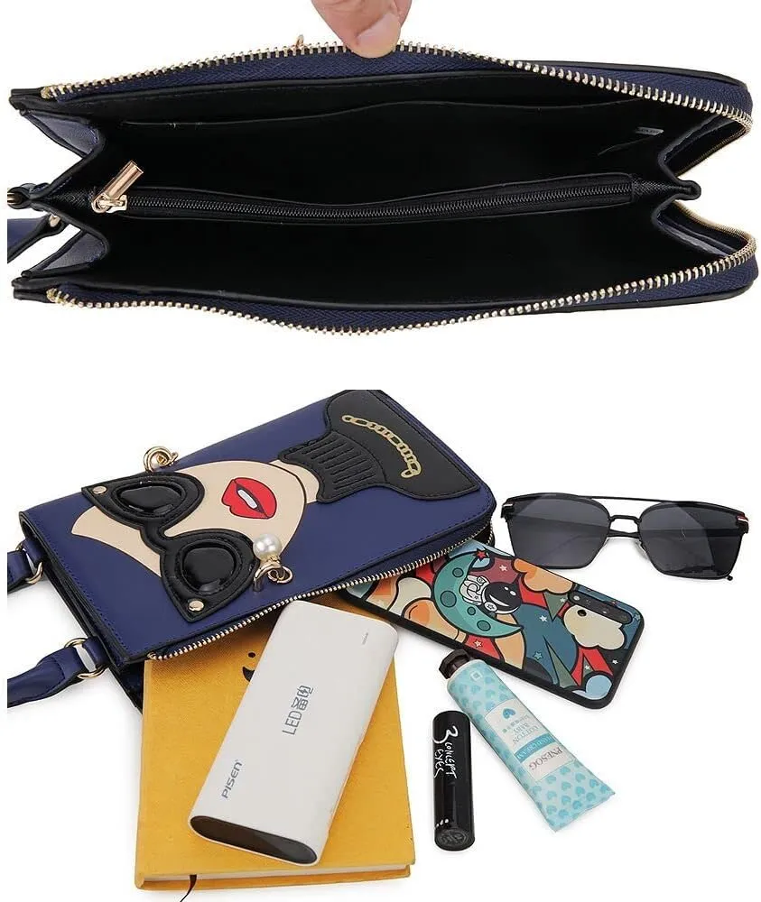 Women Novelty Lady Face Shoulder Bags Funky PU Leather Top Handle Satchel Handbags Clutch Purse for Women