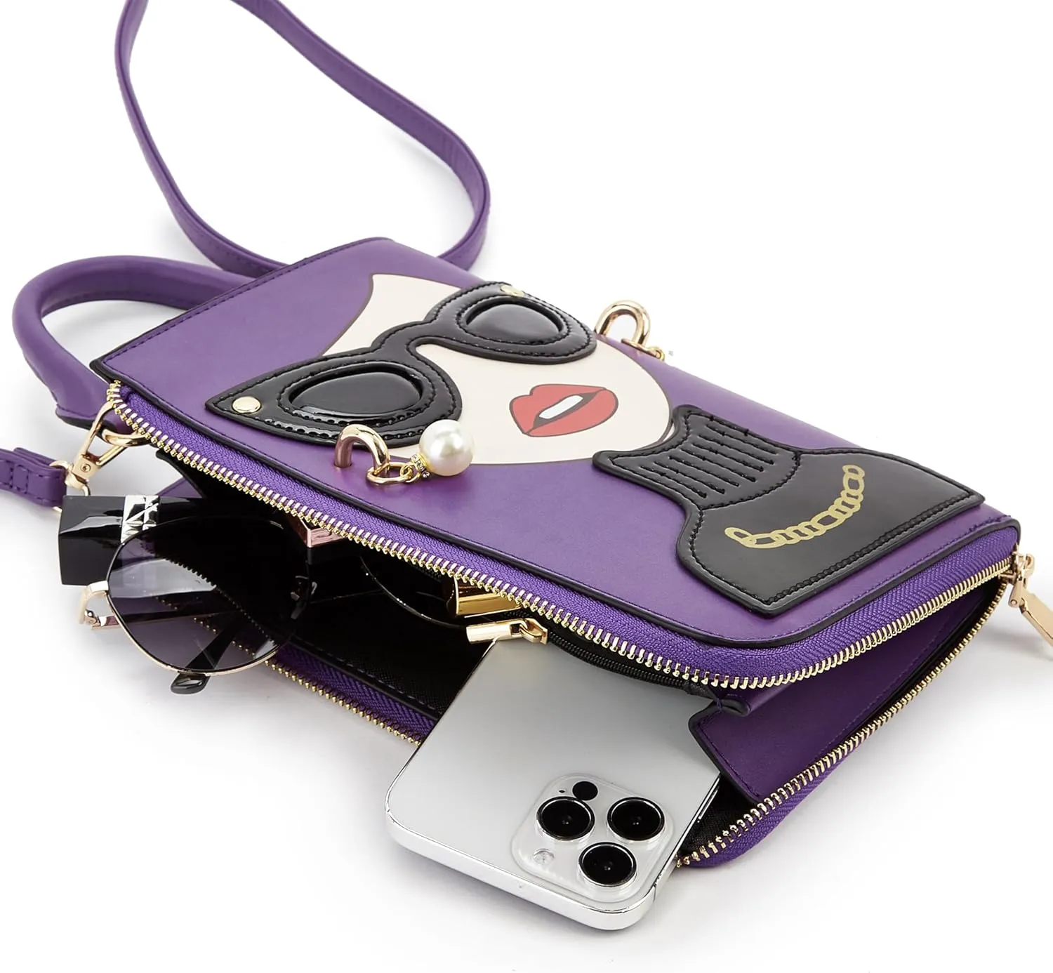 Women Novelty Lady Face Shoulder Bags Funky PU Leather Top Handle Satchel Handbags Clutch Purse for Women