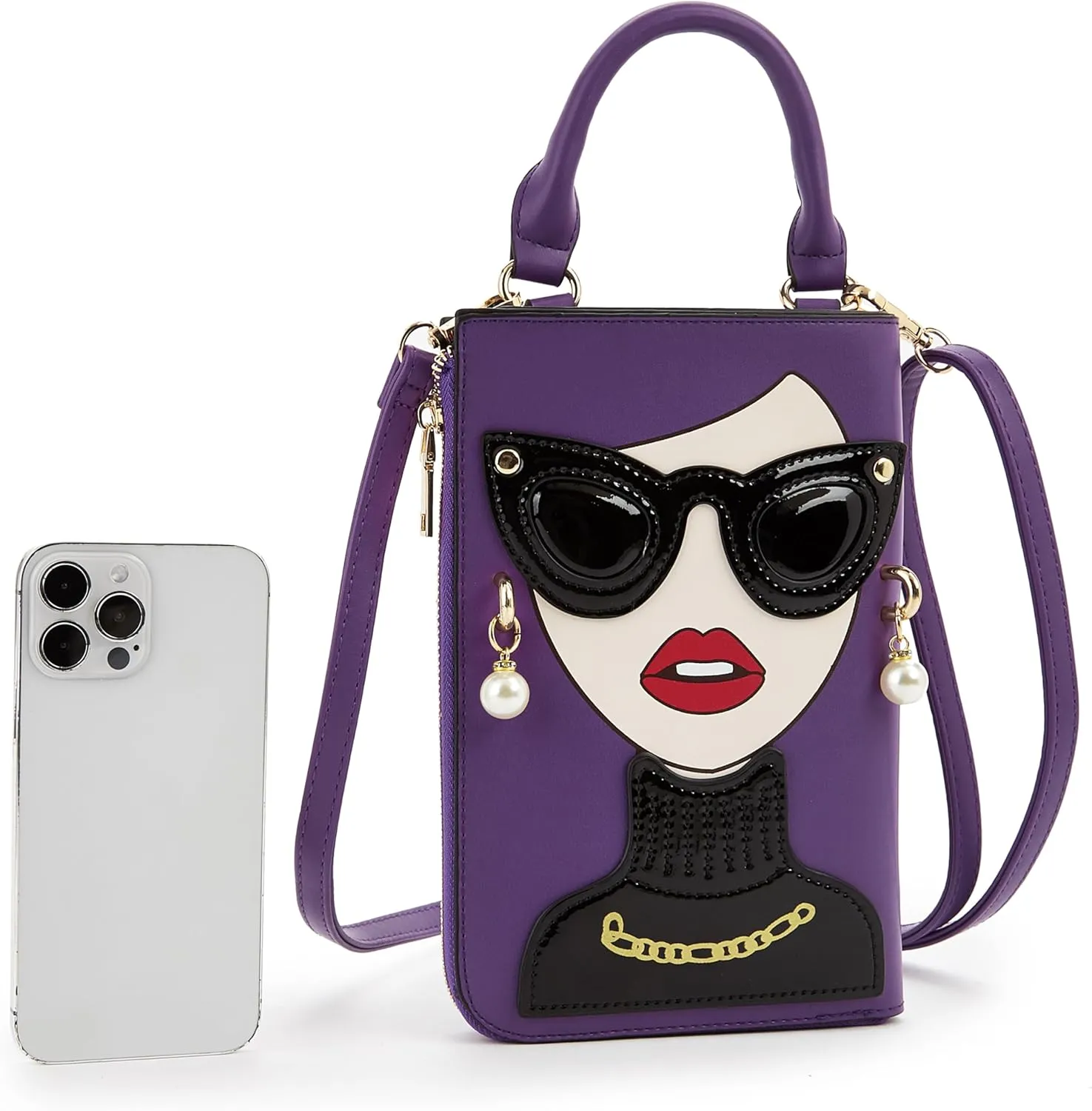 Women Novelty Lady Face Shoulder Bags Funky PU Leather Top Handle Satchel Handbags Clutch Purse for Women