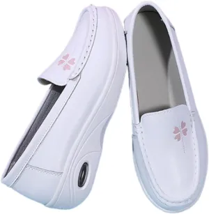Women Orthopedic Walking Shoes, Womens White Air Cushion Slip-On Leather Breathable Nurse Shoes, Buffer Wipeable Nonslip Hospital Flat Shoes, Ideal for Nurse Healthcare Crews
