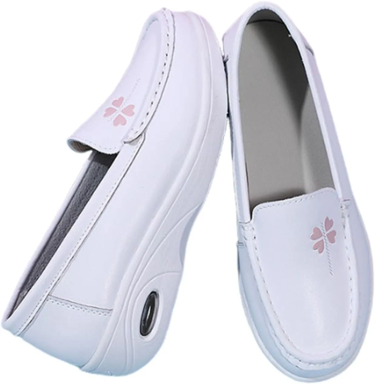Women Orthopedic Walking Shoes, Womens White Air Cushion Slip-On Leather Breathable Nurse Shoes, Buffer Wipeable Nonslip Hospital Flat Shoes, Ideal for Nurse Healthcare Crews