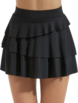 Women Ruffle Skirt Flowy Preppy Layered Tennis Skirts with Pockets Shorts Workout Running Yoga Skorts Athletic Golf Skort