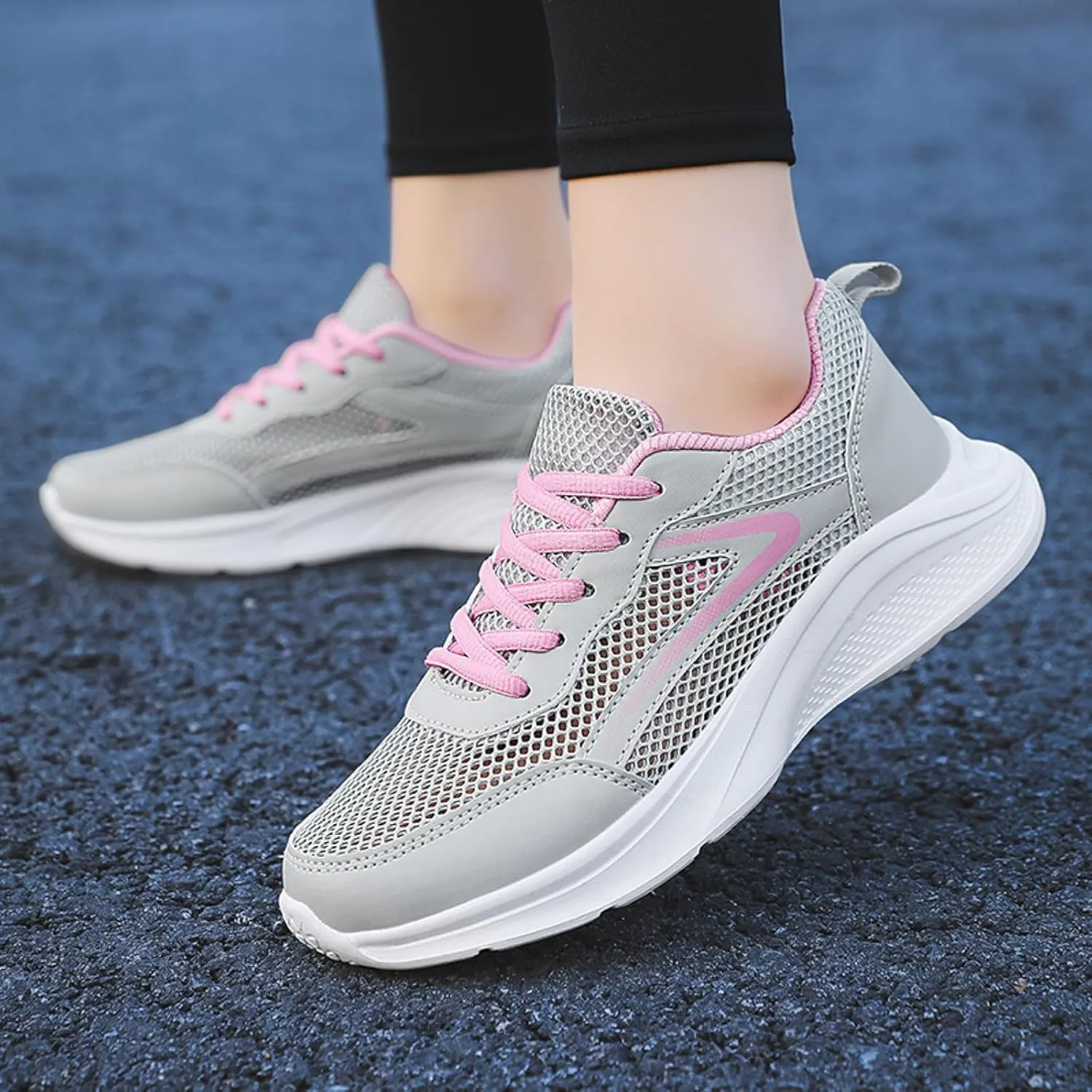Women Tennis Shoes Fashion Running Sneaker Breathable Lace-Up Walking Shoes Non Slip Workout Shoes for Indoor Outdoor Gym