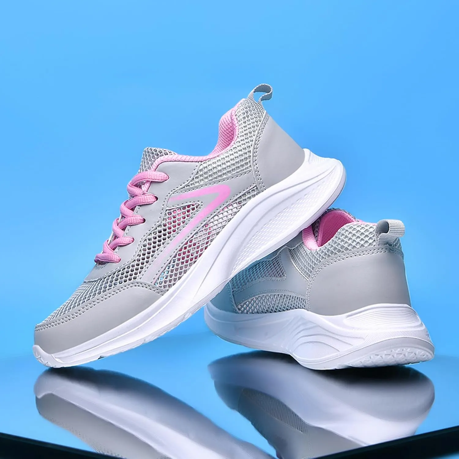 Women Tennis Shoes Fashion Running Sneaker Breathable Lace-Up Walking Shoes Non Slip Workout Shoes for Indoor Outdoor Gym