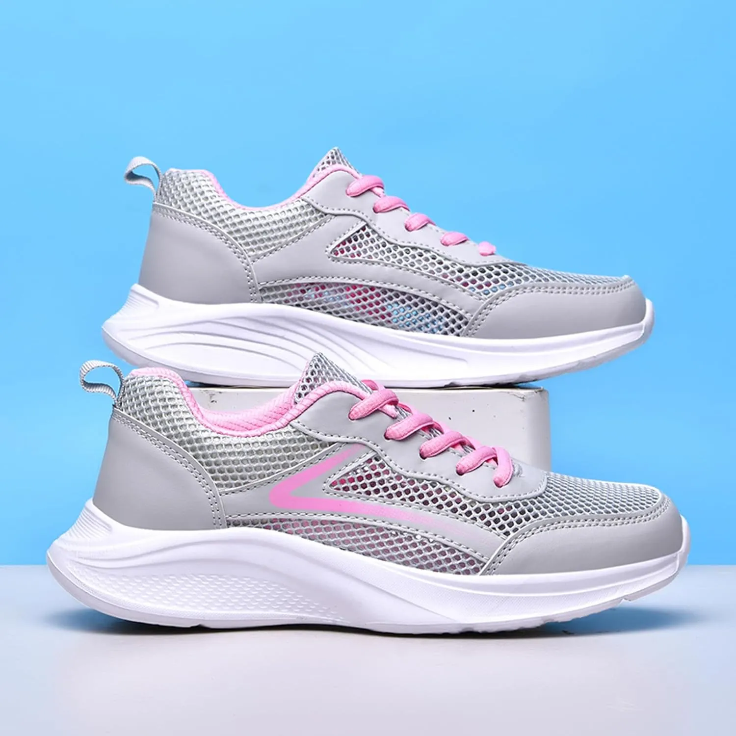 Women Tennis Shoes Fashion Running Sneaker Breathable Lace-Up Walking Shoes Non Slip Workout Shoes for Indoor Outdoor Gym
