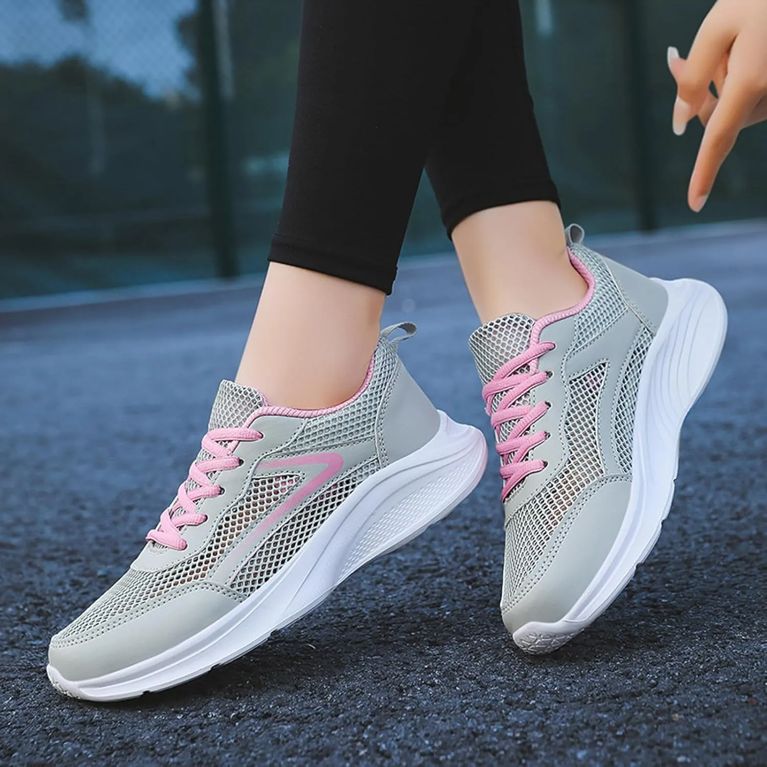Women Tennis Shoes Fashion Running Sneaker Breathable Lace-Up Walking Shoes Non Slip Workout Shoes for Indoor Outdoor Gym