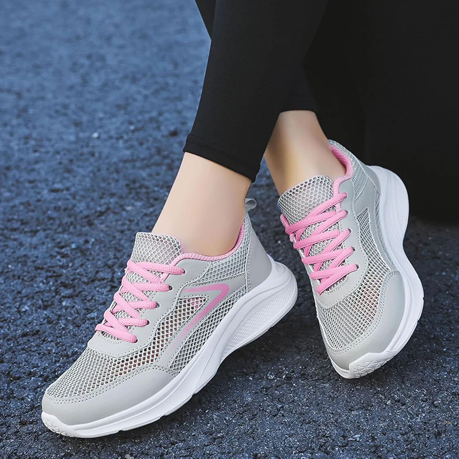 Women Tennis Shoes Fashion Running Sneaker Breathable Lace-Up Walking Shoes Non Slip Workout Shoes for Indoor Outdoor Gym