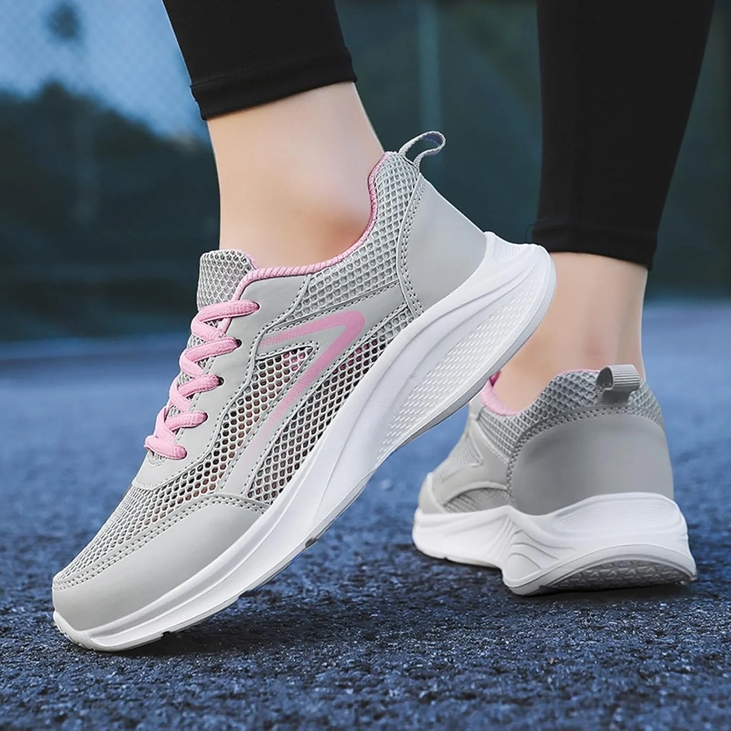 Women Tennis Shoes Fashion Running Sneaker Breathable Lace-Up Walking Shoes Non Slip Workout Shoes for Indoor Outdoor Gym