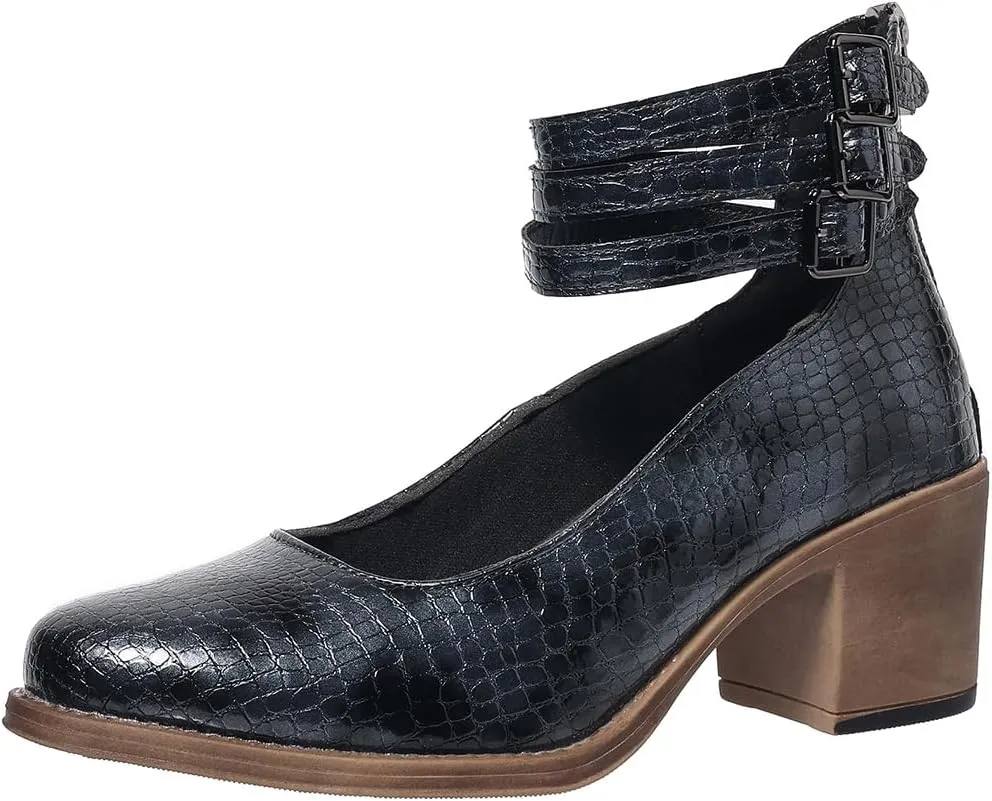 Womens Ankle Strap Chunky Heel Booties Ankle Strap Goth Buckle Back Zipper Pumps Dress Sandals Closed Toe Mary Janes Pumps