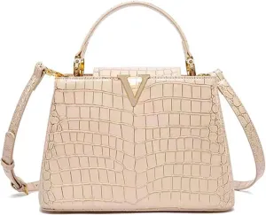 Women's Bright PU Leather Purse and Handbag Vintage Crocodile Pattern Work Satchel Tote Large Capacity Shoulder Bagsbag1081OWOISS