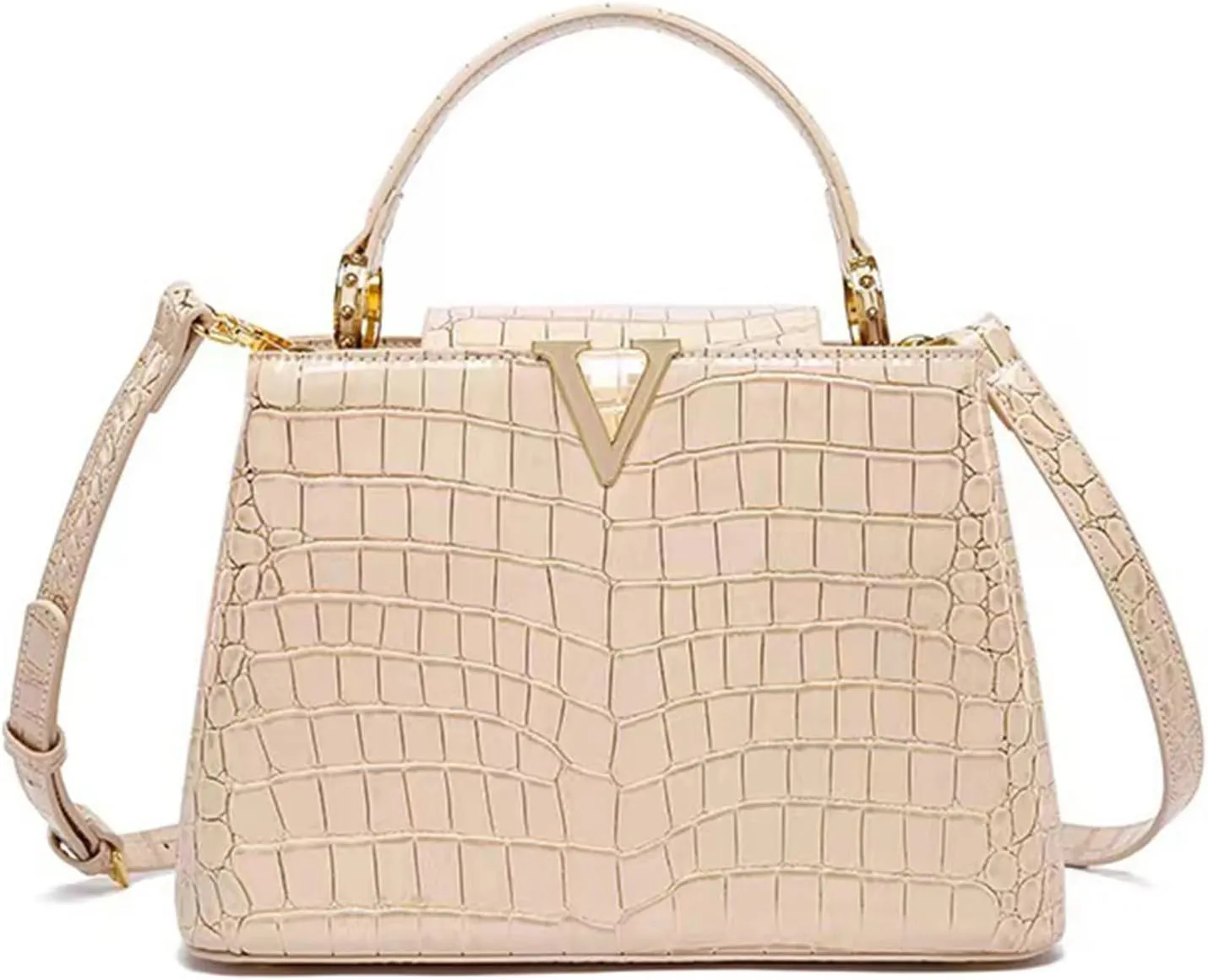 Women's Bright PU Leather Purse and Handbag Vintage Crocodile Pattern Work Satchel Tote Large Capacity Shoulder Bagsbag1081OWOISS