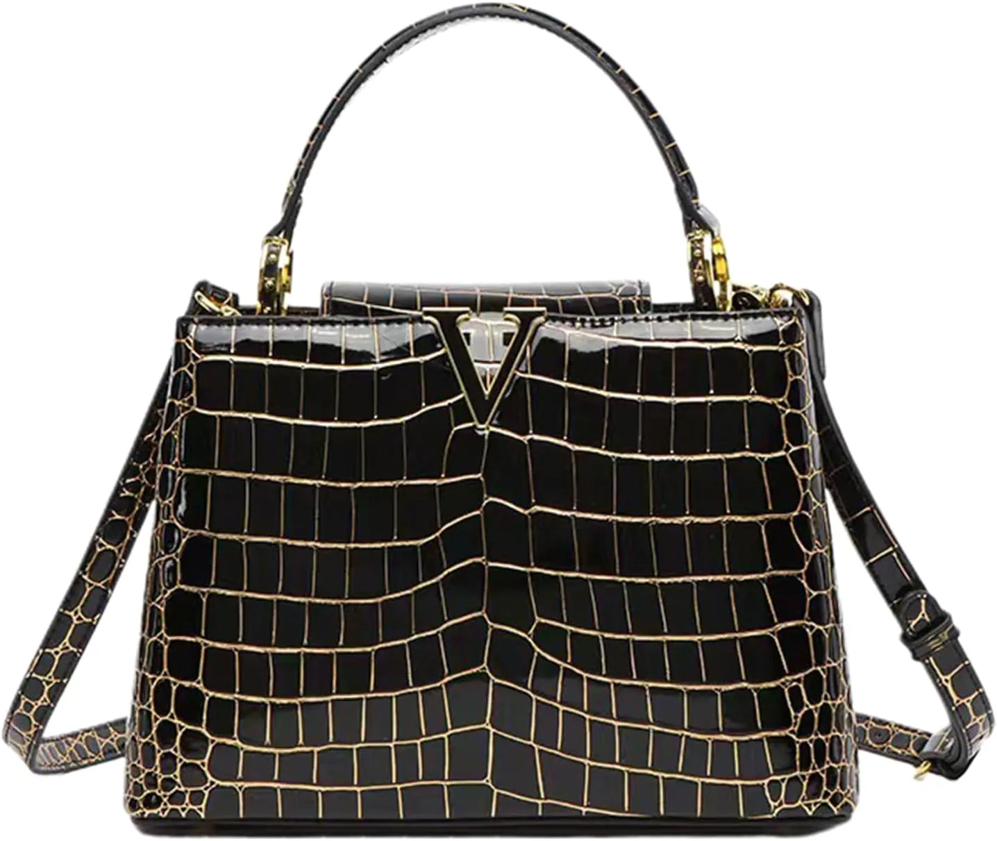 Women's Bright PU Leather Purse and Handbag Vintage Crocodile Pattern Work Satchel Tote Large Capacity Shoulder Bagsbag1082OWOISS